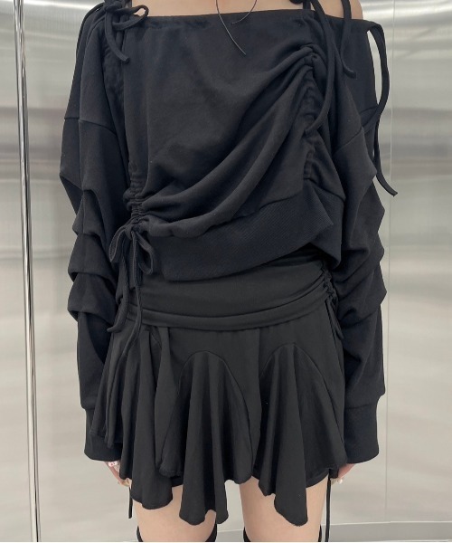 Never mind the XU / Chikashitsu+（ネバーマインド ザ エックスユー / チカシツプラス）の「【nmtc+】ribbon sweat skirt（スカート・レディース・ブラック/グレー・ONE SIZE）」の18枚目の写真