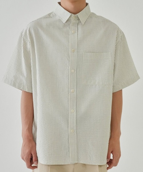 Bargiee(バージー)の「ストライプ 半袖シャツ ユニセックス(シャツ/ブラウス・メンズ・ベージュ/グレー/ネイビー・FREE)」の3枚目の写真