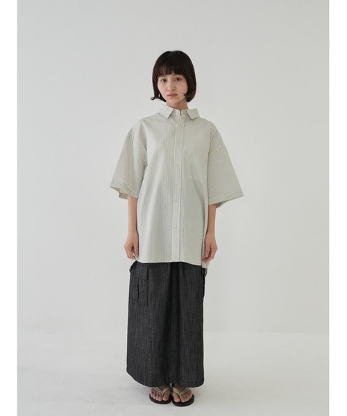 Bargiee(バージー)の「ストライプ 半袖シャツ ユニセックス(シャツ/ブラウス・メンズ・ベージュ/グレー/ネイビー・FREE)」の8枚目の写真