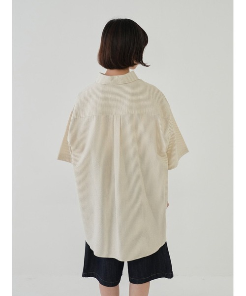 Bargiee(バージー)の「ストライプ 半袖シャツ ユニセックス(シャツ/ブラウス・メンズ・ベージュ/グレー/ネイビー・FREE)」の12枚目の写真