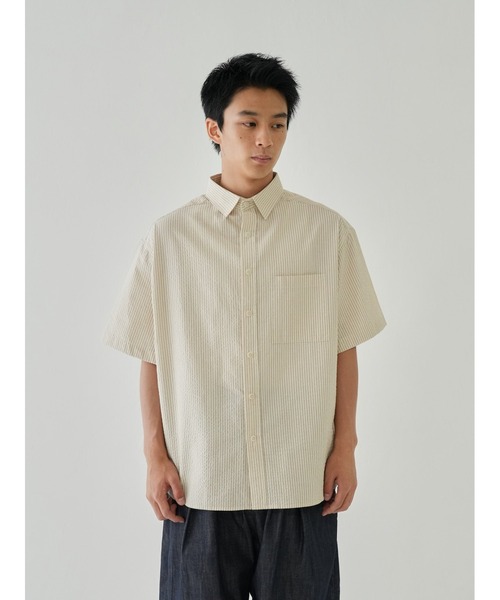 Bargiee(バージー)の「ストライプ 半袖シャツ ユニセックス(シャツ/ブラウス・メンズ・ベージュ/グレー/ネイビー・FREE)」の20枚目の写真