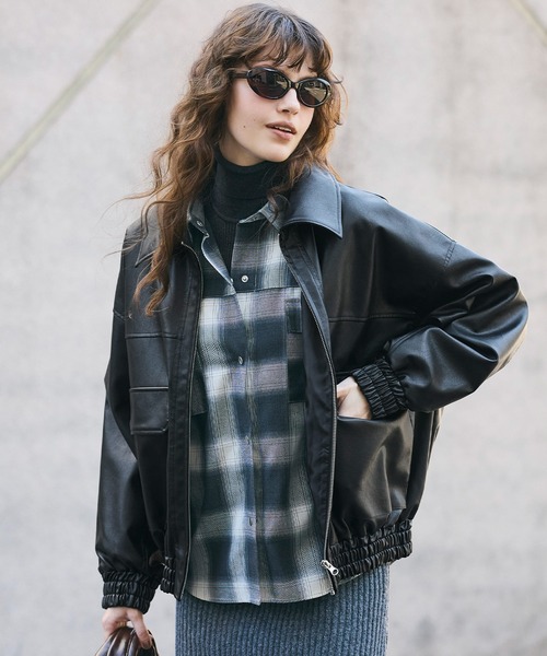 COCODEAL フェイクレザーオーバーサイズジャケット コカ coca フェイクレザーオーバーサイズジャケット （Brown