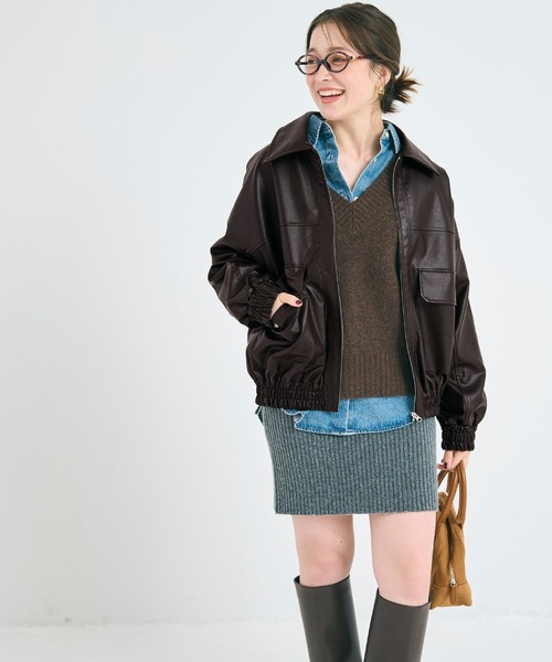 フェイクレザー オーバーサイズジャケット（ブルゾン）｜coca（coca