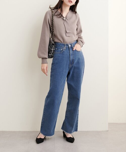 natural couture(ナチュラルクチュール)の「配色使いパール付きボウタイニット(ニット/セーター・レディース・アイボリー/サックスブルー/ボルドー/モカ/その他1・FREE)」の16枚目の写真