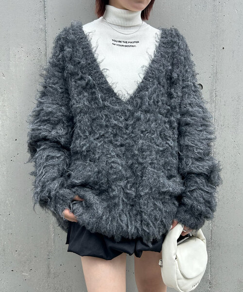 mline（エムライン）の「[mline]ロゴ刺繍タートルニット（ニット/セーター・レディース・ピンク/レッド/ブラック/ブルー/オフホワイト・FREE）」の9枚目の写真