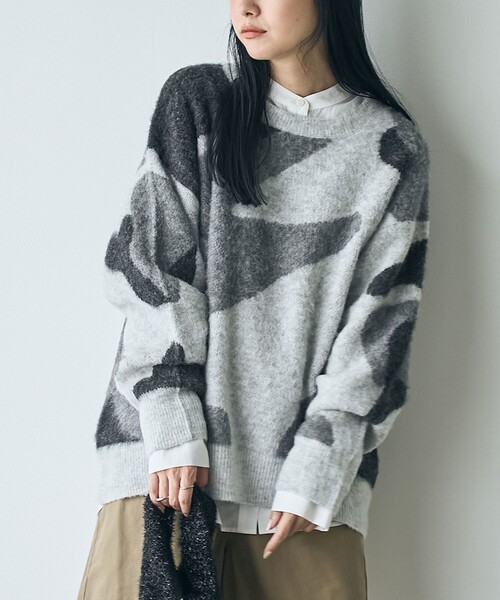 セール】【1枚で映える主役級】マーブルカラー起毛ニットプルオーバー
