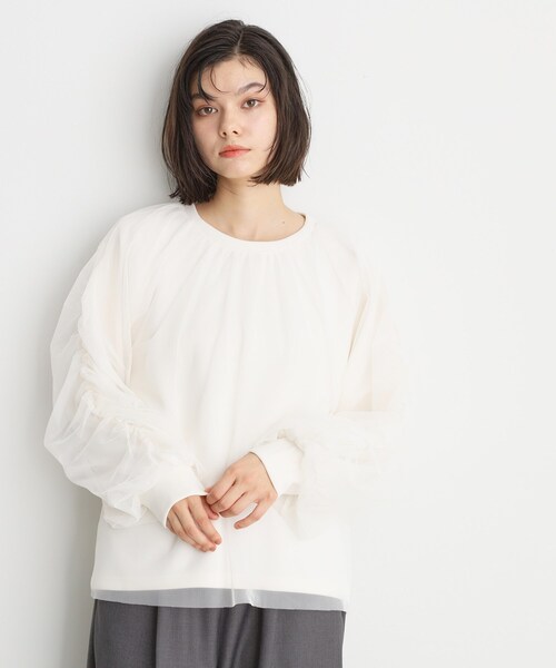 THE SHOP TK （ザ ショップ ティーケー ）の「◆チュールレイヤードプルオーバー【洗える】（Tシャツ/カットソー・レディース・ブラック/オフホワイト/チャコールグレー・12/13）」の2枚目の写真