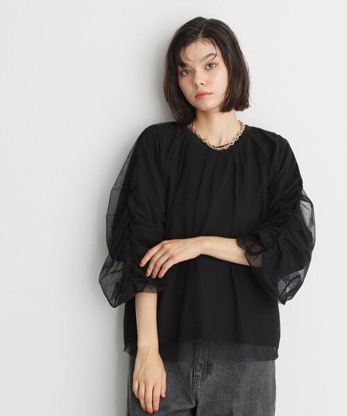 THE SHOP TK （ザ ショップ ティーケー ）の「◆チュールレイヤードプルオーバー【洗える】（Tシャツ/カットソー・レディース・ブラック/オフホワイト/チャコールグレー・12/13）」の3枚目の写真