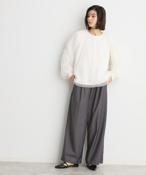 THE SHOP TK （ザ ショップ ティーケー ）の「◆チュールレイヤードプルオーバー【洗える】（Tシャツ/カットソー・レディース・ブラック/オフホワイト/チャコールグレー・12/13）」の4枚目の写真