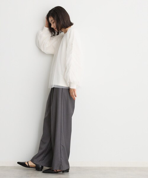 THE SHOP TK （ザ ショップ ティーケー ）の「◆チュールレイヤードプルオーバー【洗える】（Tシャツ/カットソー・レディース・ブラック/オフホワイト/チャコールグレー・12/13）」の5枚目の写真