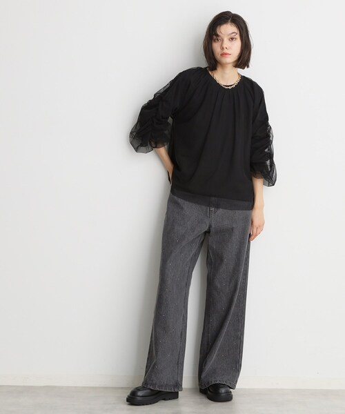 THE SHOP TK （ザ ショップ ティーケー ）の「◆チュールレイヤードプルオーバー【洗える】（Tシャツ/カットソー・レディース・ブラック/オフホワイト/チャコールグレー・12/13）」の8枚目の写真