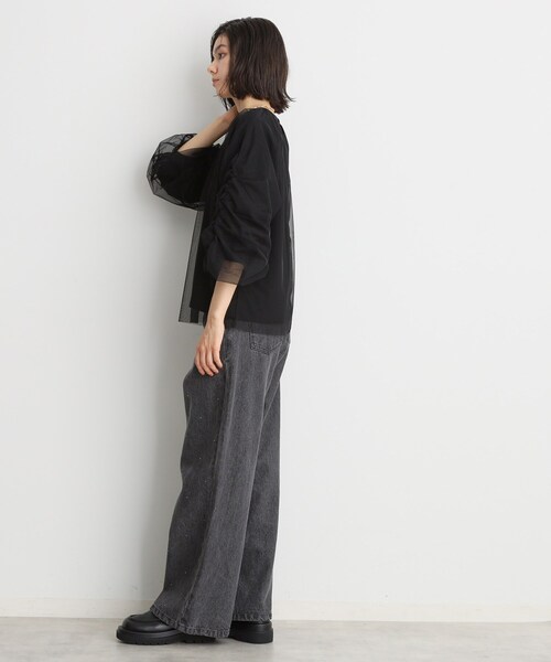 THE SHOP TK （ザ ショップ ティーケー ）の「◆チュールレイヤードプルオーバー【洗える】（Tシャツ/カットソー・レディース・ブラック/オフホワイト/チャコールグレー・12/13）」の9枚目の写真