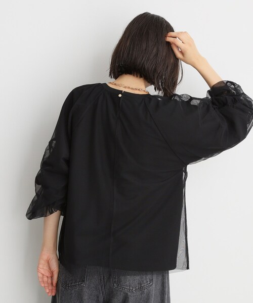 THE SHOP TK （ザ ショップ ティーケー ）の「◆チュールレイヤードプルオーバー【洗える】（Tシャツ/カットソー・レディース・ブラック/オフホワイト/チャコールグレー・12/13）」の10枚目の写真