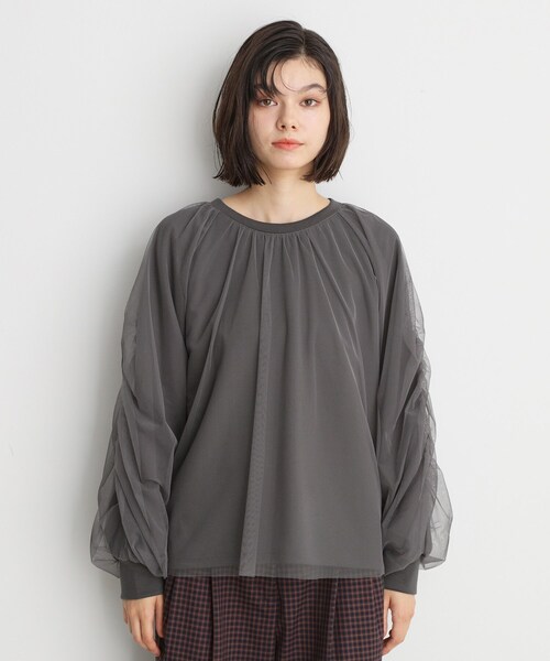 THE SHOP TK （ザ ショップ ティーケー ）の「◆チュールレイヤードプルオーバー【洗える】（Tシャツ/カットソー・レディース・ブラック/オフホワイト/チャコールグレー・12/13）」の16枚目の写真