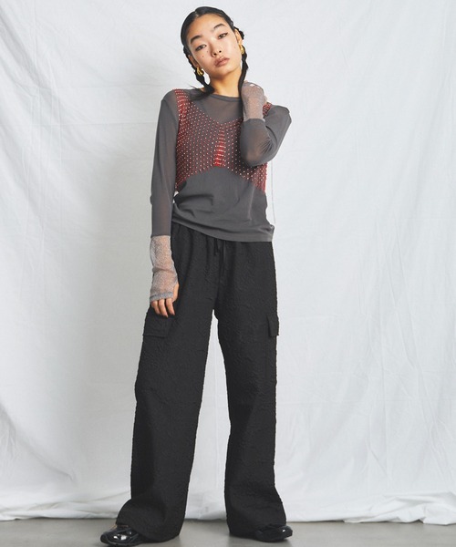 uyu.(ウユ)の「パワーメッシュシアーラメ混カットソー【ウユ/uyu.】(Tシャツ/カットソー・レディース・ブラック/チャコールグレー・FREE)」の21枚目の写真