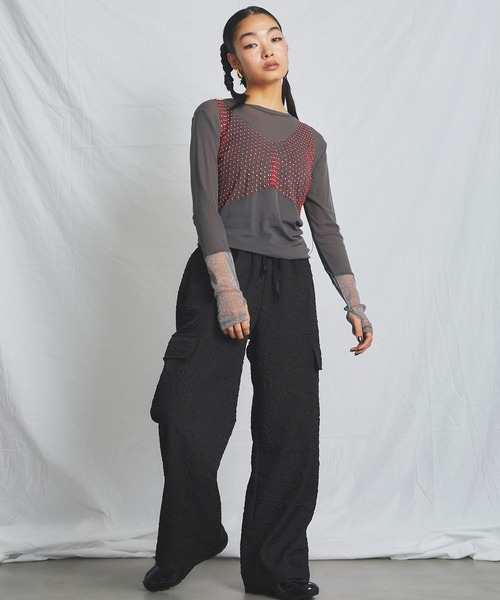 uyu.(ウユ)の「パワーメッシュシアーラメ混カットソー【ウユ/uyu.】(Tシャツ/カットソー・レディース・ブラック/チャコールグレー・FREE)」の22枚目の写真