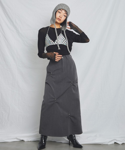 uyu.(ウユ)の「パワーメッシュシアーラメ混カットソー【ウユ/uyu.】(Tシャツ/カットソー・レディース・ブラック/チャコールグレー・FREE)」の5枚目の写真