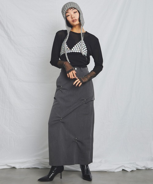 パワーメッシュシアーラメ混カットソー【ウユ/uyu.】（Tシャツ