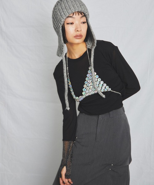 uyu.(ウユ)の「パワーメッシュシアーラメ混カットソー【ウユ/uyu.】(Tシャツ/カットソー・レディース・ブラック/チャコールグレー・FREE)」の3枚目の写真