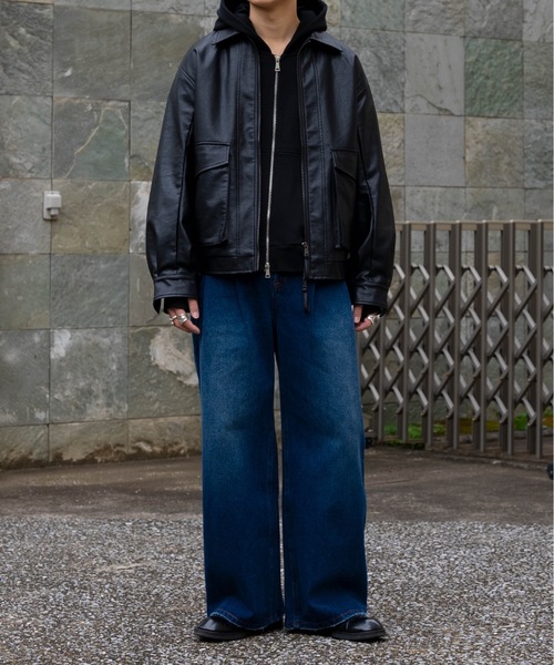 セール】Two tuck wide flare denim / 2タックワイドフレア
