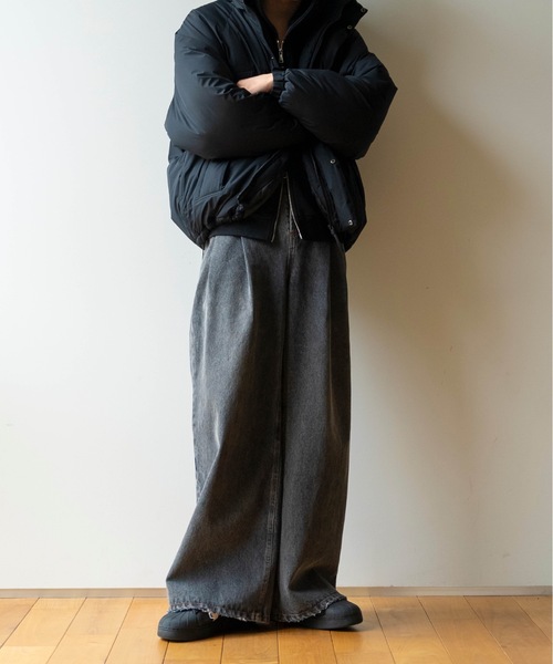 SINSS Two tuck wide flare 2タックワイドフレアデニム セール】Two tuck wide flare denim / 2タックワイドフレア