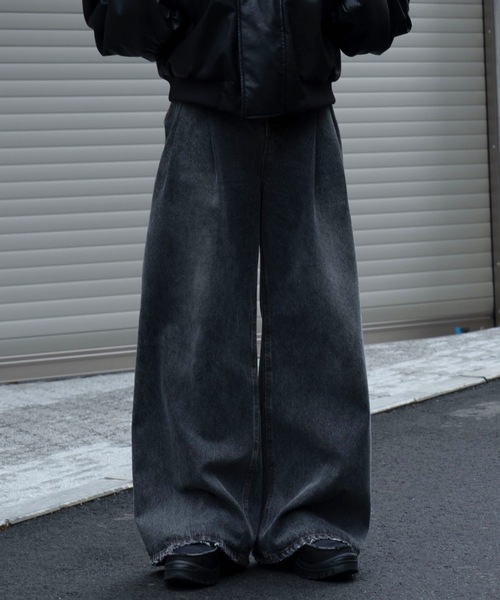 セール】Two tuck wide flare denim / 2タックワイドフレア