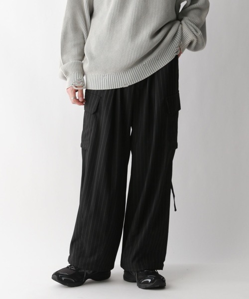 RAGEBLUE（レイジブルー）の「TRストレッチ/バギーカーゴパンツ/ピンストライプワイドパンツ（スラックス・メンズ・ネイビー/ブラック/ブラック系その他・SMALL/MEDIUM/LARGE）」の3枚目の写真