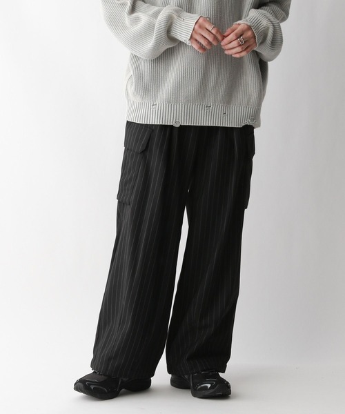 RAGEBLUE（レイジブルー）の「TRストレッチ/バギーカーゴパンツ/ピンストライプワイドパンツ（スラックス・メンズ・ネイビー/ブラック/ブラック系その他・SMALL/MEDIUM/LARGE）」の9枚目の写真