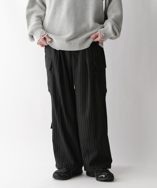 RAGEBLUE（レイジブルー）の「TRストレッチ/バギーカーゴパンツ/ピンストライプワイドパンツ（スラックス・メンズ・ネイビー/ブラック/ブラック系その他・SMALL/MEDIUM/LARGE）」の10枚目の写真