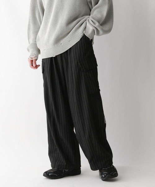 RAGEBLUE（レイジブルー）の「TRストレッチ/バギーカーゴパンツ/ピンストライプワイドパンツ（スラックス・メンズ・ネイビー/ブラック/ブラック系その他・SMALL/MEDIUM/LARGE）」の11枚目の写真