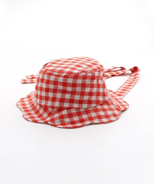 p.premier（ピードットプルミエ）の「２WAYリボン付きお花みたいなギンガムチェックハット（ハット・キッズ・グリーン/ブラック/レッド・50/52/54/56）」の6枚目の写真