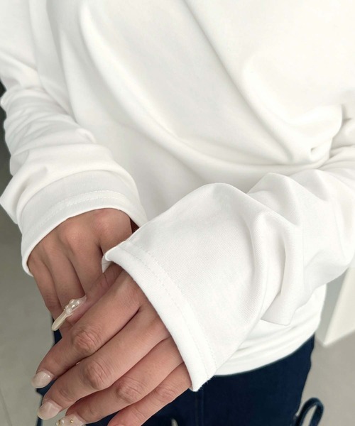 moment+(モーメントプラス)の「オフショルドレープ長袖プルオーバー(Tシャツ/カットソー・レディース・杢グレー/グレイッシュベージュ/イエロー/ブラック/オフホワイト/サックスブルー/ピンク・M/L)」の16枚目の写真