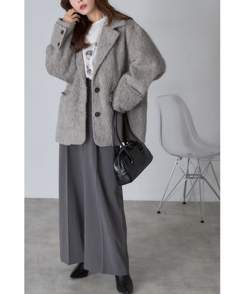 &. NOSTALGIA(アンドドットノスタルジア)の「【ZOZO限定】シャギービッグテーラードコート(チェスターコート・レディース・カーキブラウン/グレー・M)」の8枚目の写真