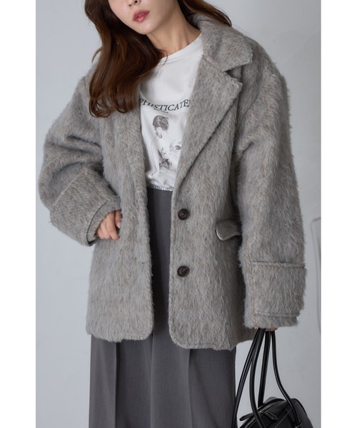 &. NOSTALGIA(アンドドットノスタルジア)の「【ZOZO限定】シャギービッグテーラードコート(チェスターコート・レディース・カーキブラウン/グレー・M)」の13枚目の写真