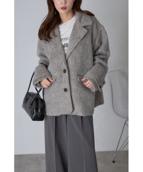 &. NOSTALGIA(アンドドットノスタルジア)の「【ZOZO限定】シャギービッグテーラードコート(チェスターコート・レディース・カーキブラウン/グレー・M)」の5枚目の写真