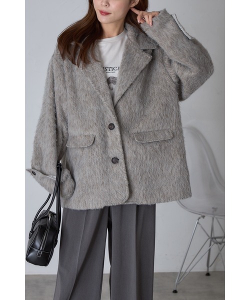 &. NOSTALGIA(アンドドットノスタルジア)の「【ZOZO限定】シャギービッグテーラードコート(チェスターコート・レディース・カーキブラウン/グレー・M)」の6枚目の写真