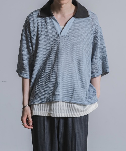 Utusiyo(ウツシヨ)の「polo shirt 涼襟(シャツ/ブラウス・メンズ・ブラック/ライトブルー・FREE)」の2枚目の写真