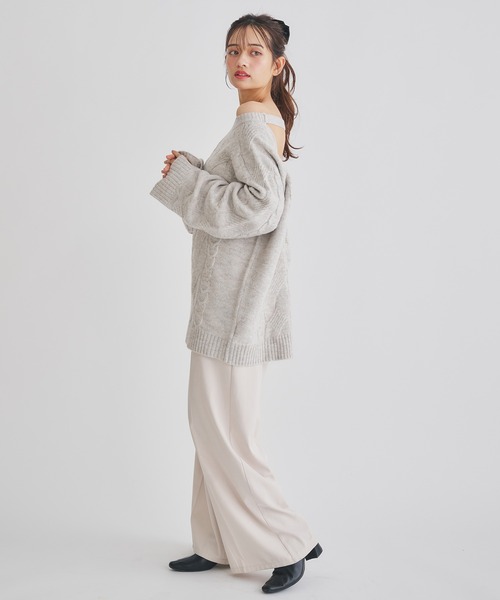 fupel（フぺル）の「back open 2way mix cable knit / バックオープン 2way ミックスケーブルニット（ニット/セーター・レディース・ピンク/ライトグレー・FREE）」の17枚目の写真