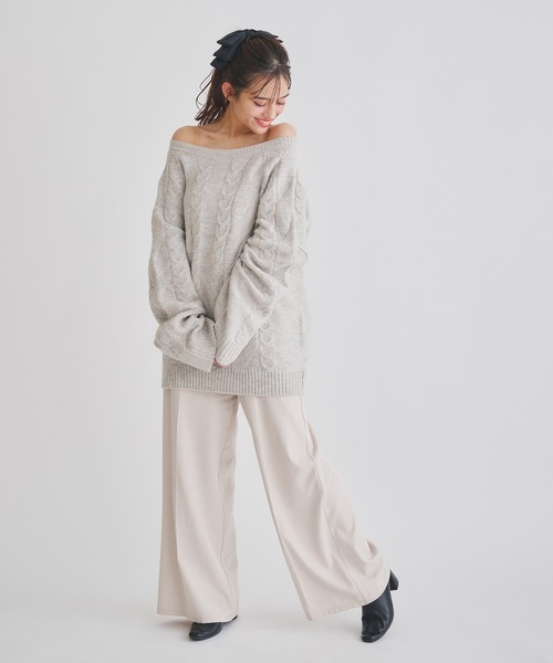 fupel（フぺル）の「back open 2way mix cable knit / バックオープン 2way ミックスケーブルニット（ニット/セーター・レディース・ピンク/ライトグレー・FREE）」の16枚目の写真