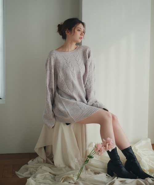 back open 2way mix cable knit / バックオープン 2way ミックス
