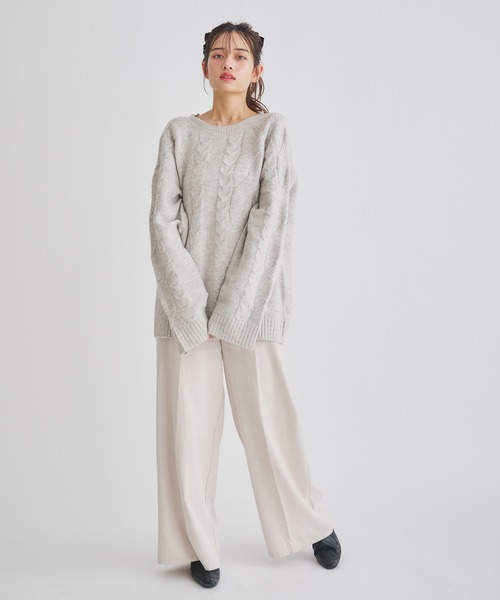 fupel（フぺル）の「back open 2way mix cable knit / バックオープン 2way ミックスケーブルニット（ニット/セーター・レディース・ピンク/ライトグレー・FREE）」の15枚目の写真