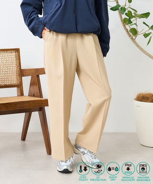 プリーツプリーズ　リネン風ストレッチストレートパンツ FREAK'S STORE（フリークスストア）の「FREAK'S STORE