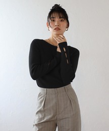 holed sleeve boat neck knit / ホールドスリーブボートネックニット