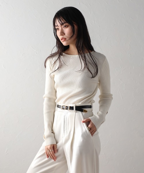 ENC（エンク）の「holed sleeve boat neck knit / ホールドスリーブボートネックニット（ニット/セーター・レディース・アイボリー/ブラック/ブラウン系その他/グレー・FREE）」の10枚目の写真