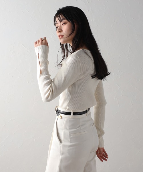 ENC（エンク）の「holed sleeve boat neck knit / ホールドスリーブボートネックニット（ニット/セーター・レディース・アイボリー/ブラック/ブラウン系その他/グレー・FREE）」の12枚目の写真