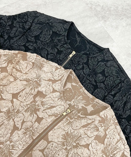 Futier land（フューティアランド）の「【オケージョン対応】ジャガードフラワーペプラムジャケット（ノーカラージャケット・レディース・ブラック/ベージュ・MEDIUM/LARGE）」の9枚目の写真