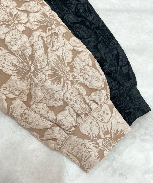 Futier land（フューティアランド）の「【オケージョン対応】ジャガードフラワーペプラムジャケット（ノーカラージャケット・レディース・ブラック/ベージュ・MEDIUM/LARGE）」の6枚目の写真