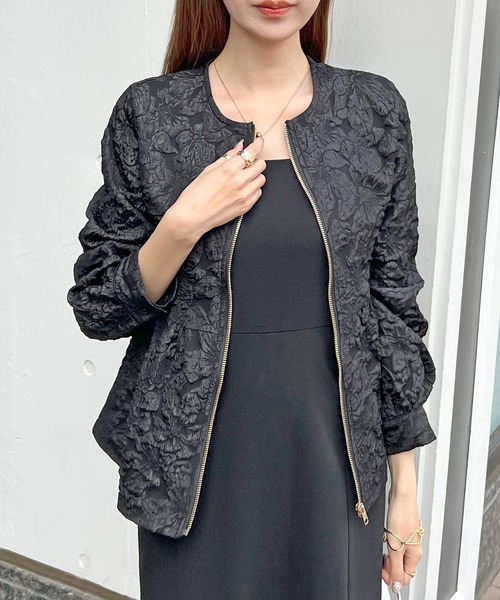 Futier land（フューティアランド）の「【オケージョン対応】ジャガードフラワーペプラムジャケット（ノーカラージャケット・レディース・ブラック/ベージュ・MEDIUM/LARGE）」の22枚目の写真