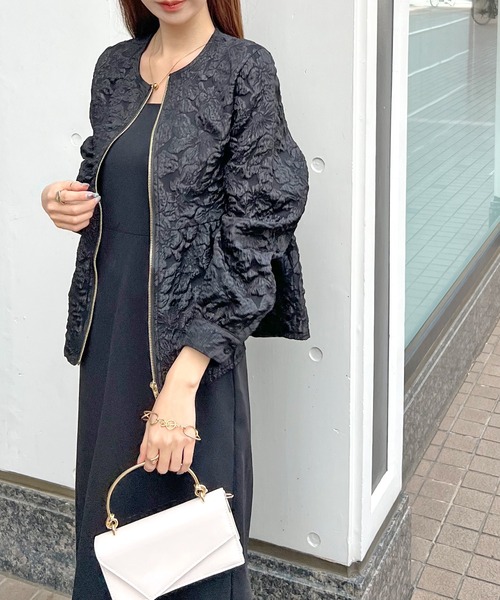 Futier land（フューティアランド）の「【オケージョン対応】ジャガードフラワーペプラムジャケット（ノーカラージャケット・レディース・ブラック/ベージュ・MEDIUM/LARGE）」の20枚目の写真