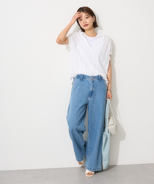 CRAFT STANDARD BOUTIQUE（クラフトスタンダードブティック）の「2wayサロペットデニムパンツ（デニムパンツ・レディース・ライトインディゴブルー/ダークインディゴブルー/ホワイト・S/M/L/XL）」の5枚目の写真